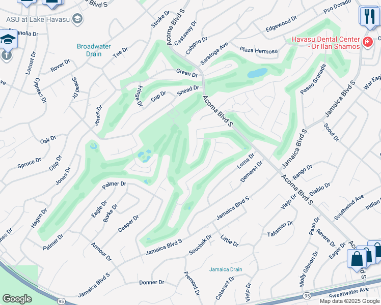 map of restaurants, bars, coffee shops, grocery stores, and more near 2405 Wood Lane in Lake Havasu City