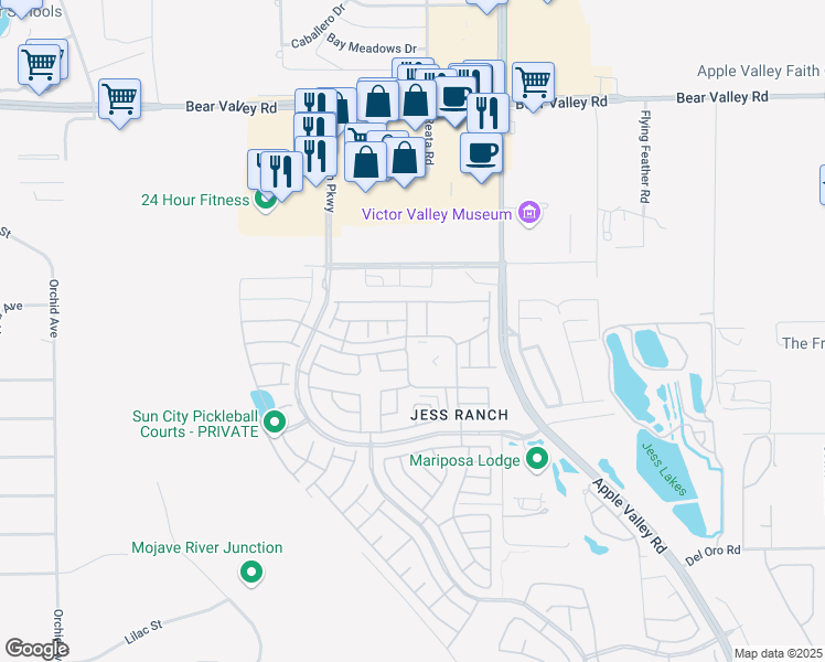 map of restaurants, bars, coffee shops, grocery stores, and more near 11681 Ash Street in Apple Valley