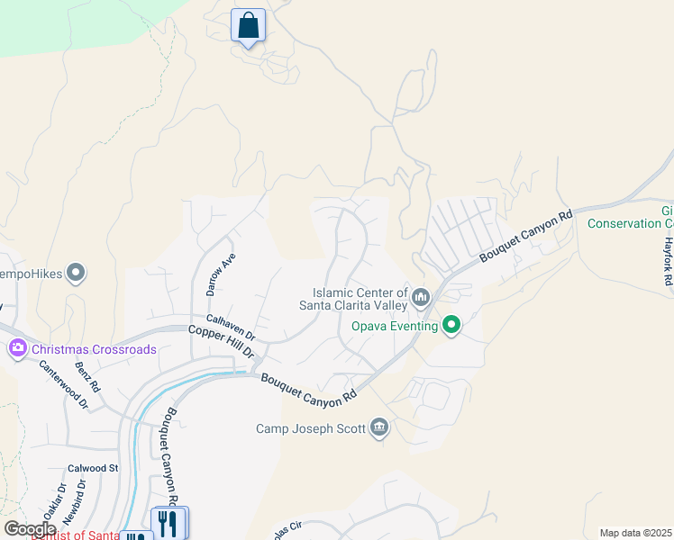 map of restaurants, bars, coffee shops, grocery stores, and more near 28852 Woodside Drive in Santa Clarita