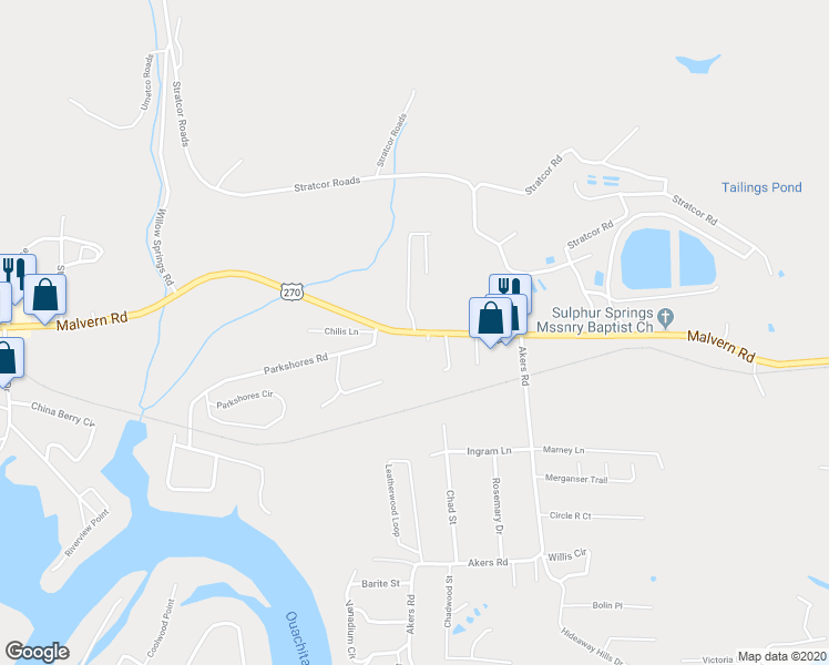 map of restaurants, bars, coffee shops, grocery stores, and more near 4123 Malvern Avenue in Garland County