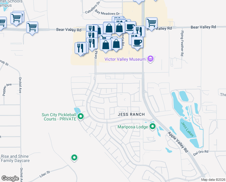 map of restaurants, bars, coffee shops, grocery stores, and more near 11683 Cedar Place in Apple Valley