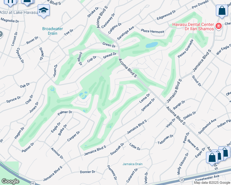 map of restaurants, bars, coffee shops, grocery stores, and more near 2405-2415 Wood Lane in Lake Havasu City