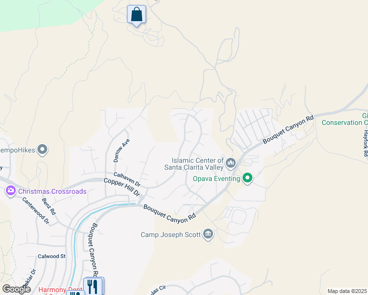 map of restaurants, bars, coffee shops, grocery stores, and more near 28852 Woodside Drive in Santa Clarita
