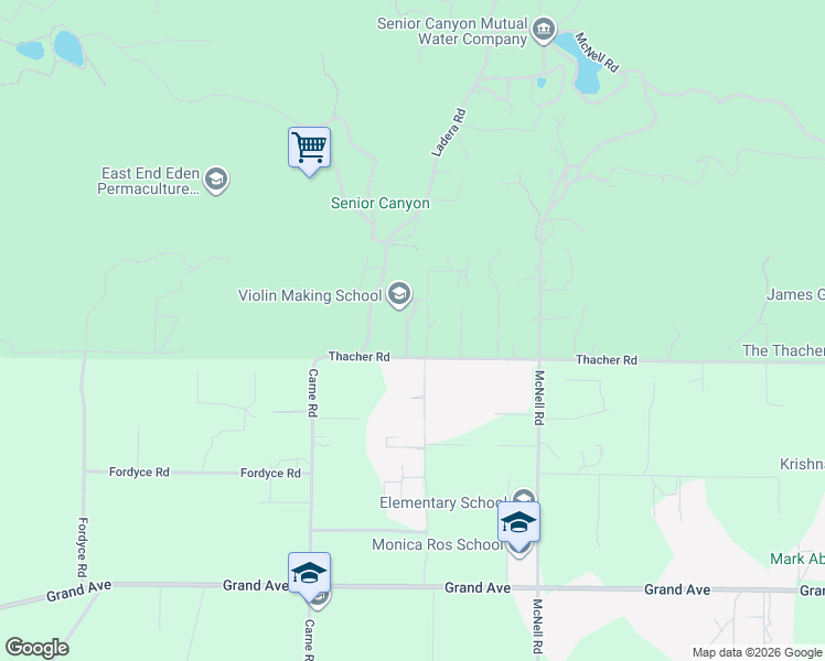 map of restaurants, bars, coffee shops, grocery stores, and more near 3371 Thacher Road in Ojai