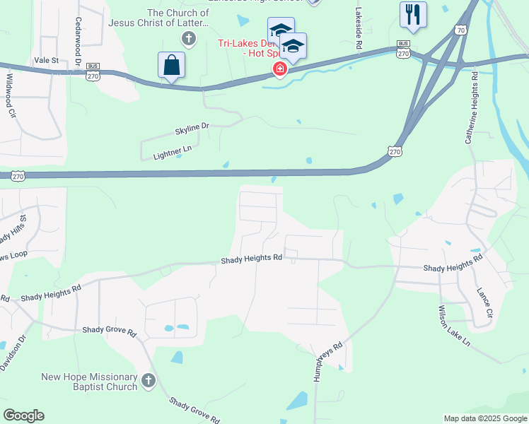 map of restaurants, bars, coffee shops, grocery stores, and more near 109 Haymaker Place in Garland County