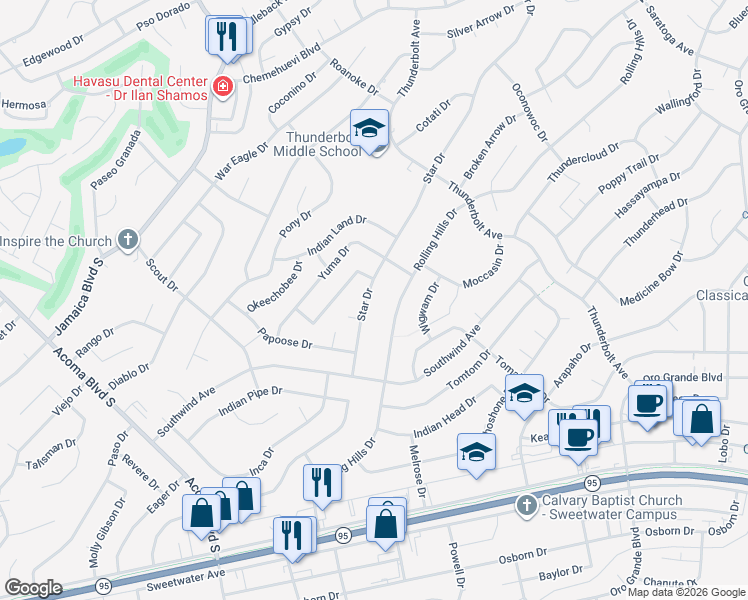 map of restaurants, bars, coffee shops, grocery stores, and more near 2950 Star Drive in Lake Havasu City
