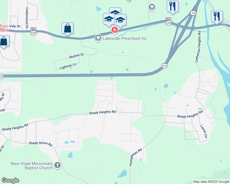 map of restaurants, bars, coffee shops, grocery stores, and more near 160 Clubhouse Circle in Hot Springs