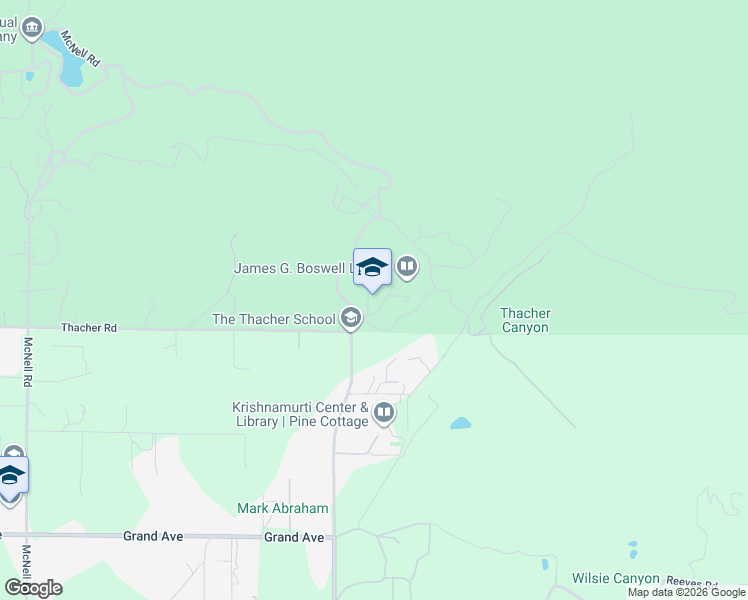 map of restaurants, bars, coffee shops, grocery stores, and more near 5025 Thacher Road in Ojai