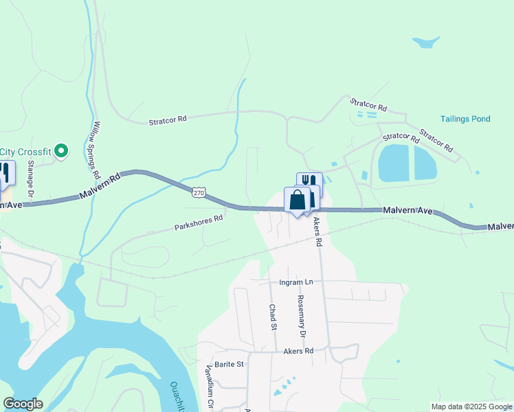 map of restaurants, bars, coffee shops, grocery stores, and more near 4121 Malvern Avenue in Garland County