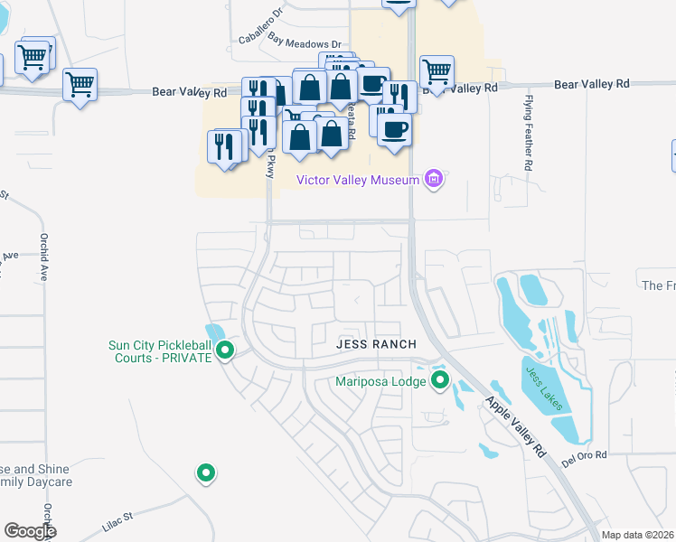 map of restaurants, bars, coffee shops, grocery stores, and more near 11693 Ash Street in Apple Valley