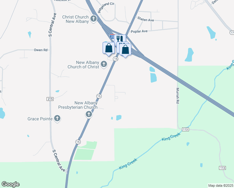 map of restaurants, bars, coffee shops, grocery stores, and more near 910 Kings Creek Road in New Albany