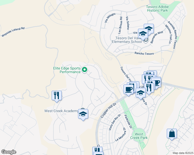 map of restaurants, bars, coffee shops, grocery stores, and more near 24509 Rosette Lane in Santa Clarita