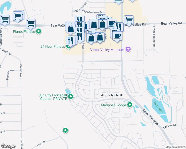 map of restaurants, bars, coffee shops, grocery stores, and more near 11689 Cedar Court in Apple Valley