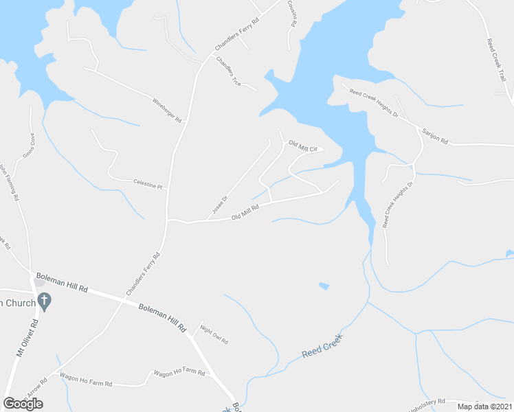 map of restaurants, bars, coffee shops, grocery stores, and more near Old Mill Road in Hartwell