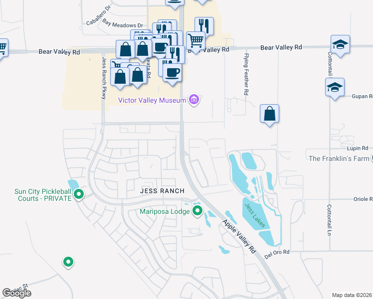 map of restaurants, bars, coffee shops, grocery stores, and more near 11660 Wedgewood Drive in Apple Valley