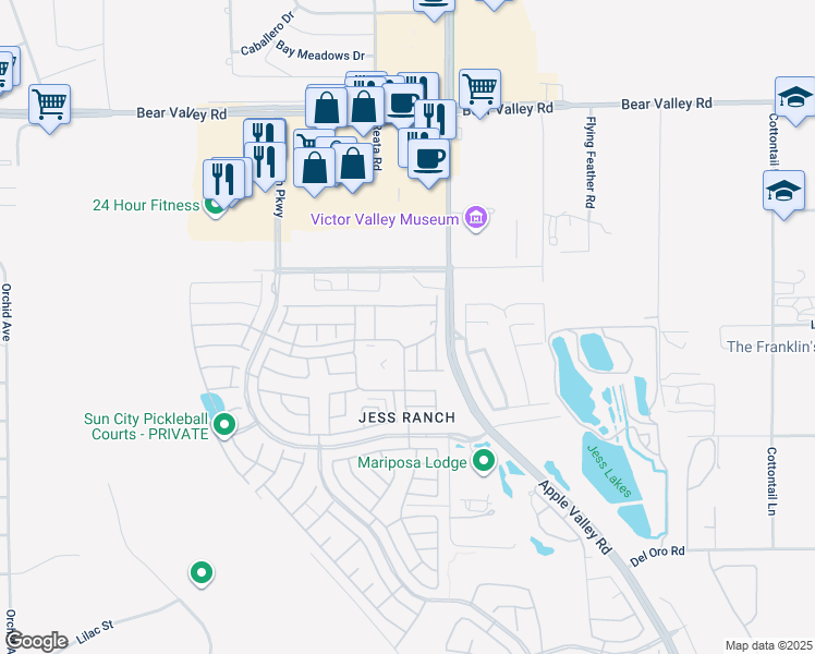 map of restaurants, bars, coffee shops, grocery stores, and more near 19222 Cottonwood Drive in Apple Valley