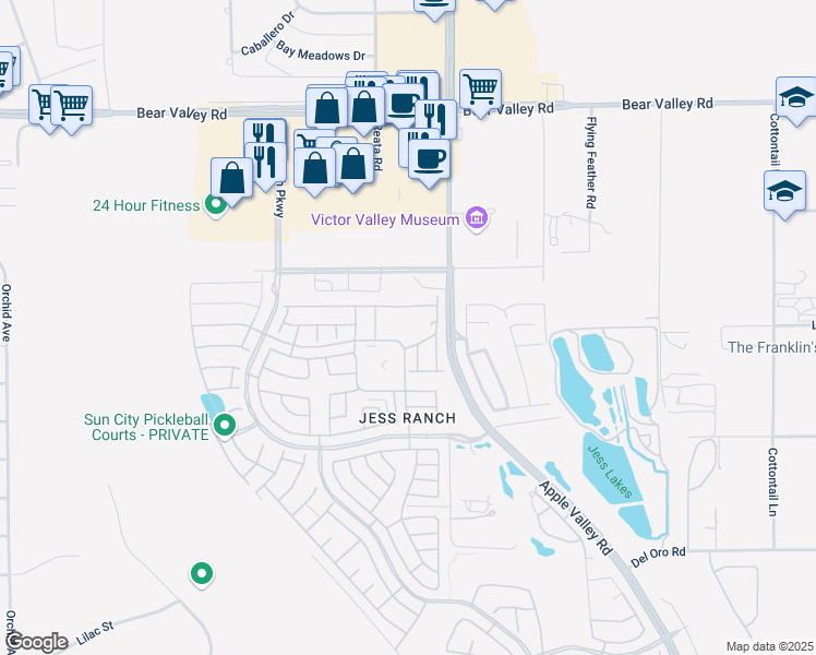 map of restaurants, bars, coffee shops, grocery stores, and more near 19192 Palo Verde Drive in Apple Valley