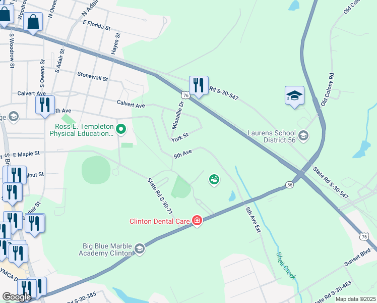 map of restaurants, bars, coffee shops, grocery stores, and more near 1542 5th Avenue in Clinton