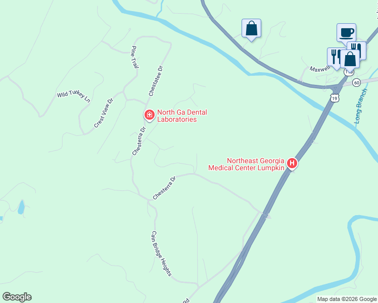map of restaurants, bars, coffee shops, grocery stores, and more near 101 Heather Lane in Dahlonega