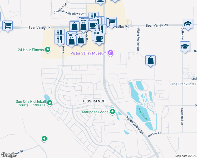 map of restaurants, bars, coffee shops, grocery stores, and more near 19266 Cottonwood Drive in Apple Valley