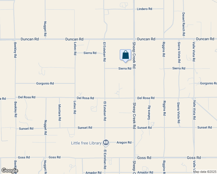 map of restaurants, bars, coffee shops, grocery stores, and more near 11781 El Esteban Road in Phelan