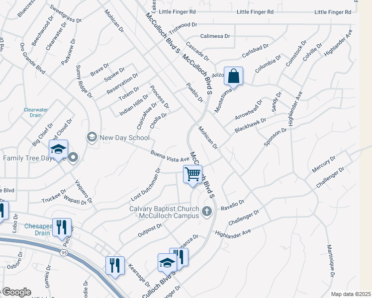 map of restaurants, bars, coffee shops, grocery stores, and more near 1455 McCulloch Blvd S in Lake Havasu City