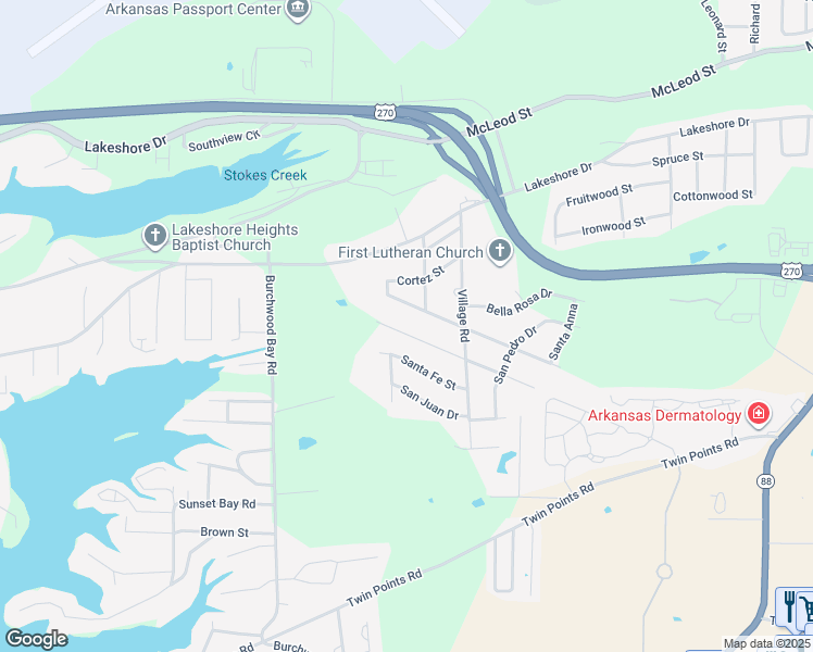 map of restaurants, bars, coffee shops, grocery stores, and more near 174 Sonora Street in Hot Springs