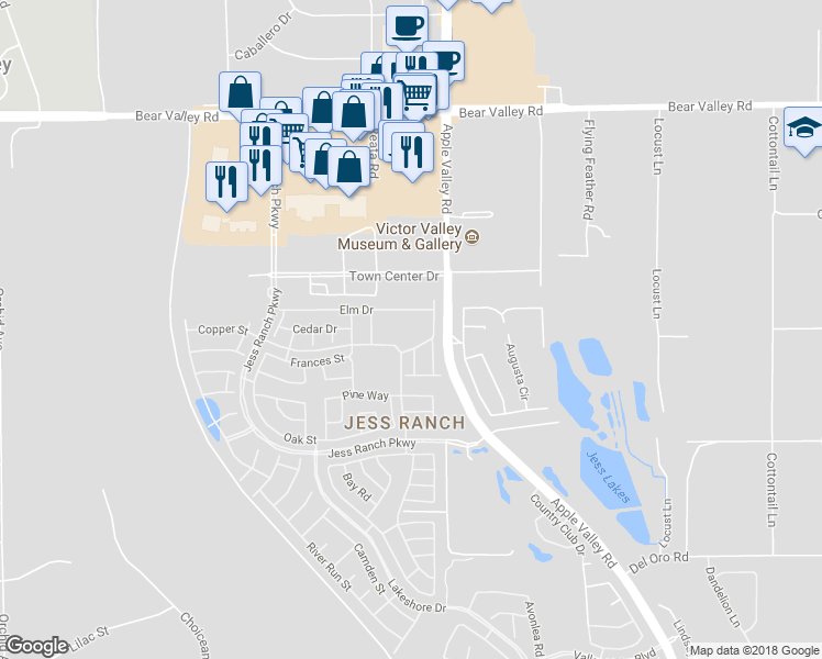map of restaurants, bars, coffee shops, grocery stores, and more near 19236 Cottonwood Drive in Apple Valley