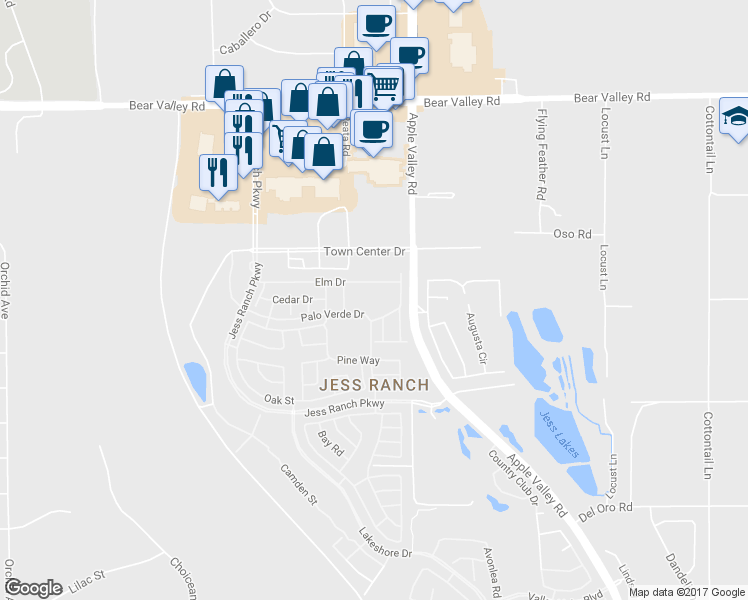 map of restaurants, bars, coffee shops, grocery stores, and more near 19224 Cottonwood Drive in Apple Valley