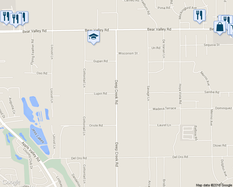 map of restaurants, bars, coffee shops, grocery stores, and more near 11699 Deep Creek Rd in Apple Valley