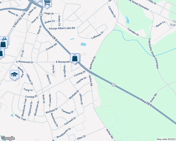map of restaurants, bars, coffee shops, grocery stores, and more near 3405 Abbeville Highway in Anderson