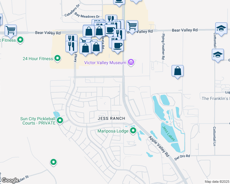 map of restaurants, bars, coffee shops, grocery stores, and more near 19256 Cottonwood Drive in Apple Valley
