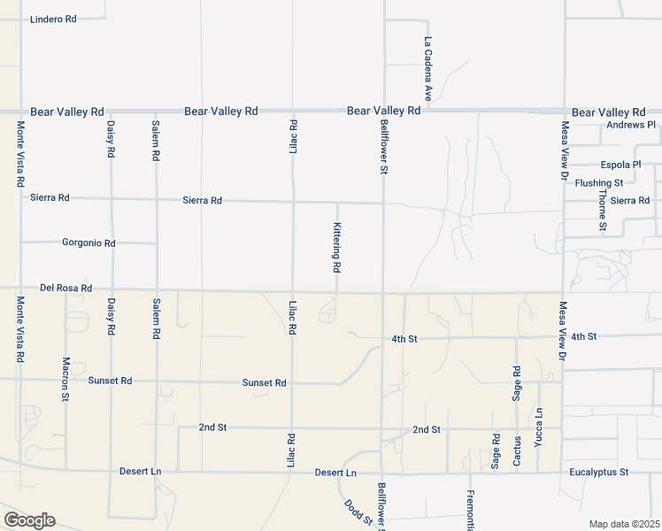 map of restaurants, bars, coffee shops, grocery stores, and more near 11757 Kittering Road in Victorville