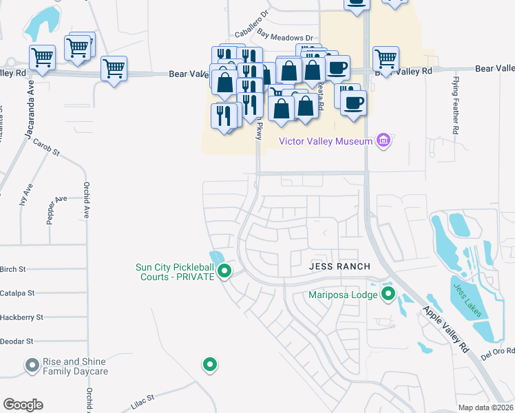 map of restaurants, bars, coffee shops, grocery stores, and more near 11714 Oak Street in Apple Valley