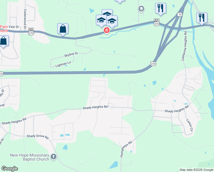 map of restaurants, bars, coffee shops, grocery stores, and more near 160 Clubhouse Circle in Hot Springs
