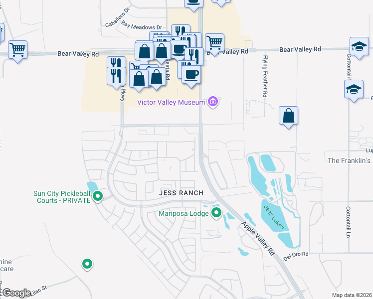 map of restaurants, bars, coffee shops, grocery stores, and more near 19266 Cottonwood Drive in Apple Valley