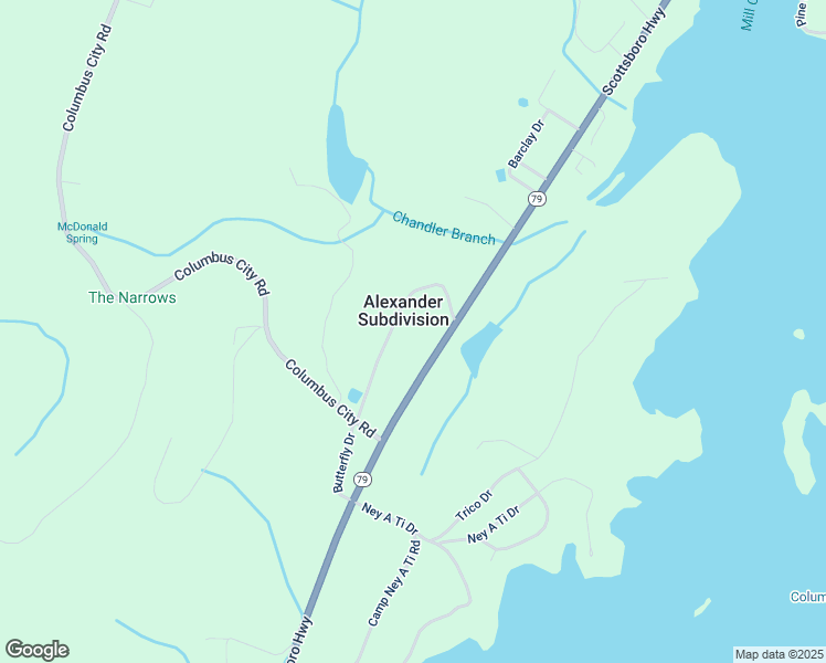 map of restaurants, bars, coffee shops, grocery stores, and more near 248 Columbus Lane in Guntersville