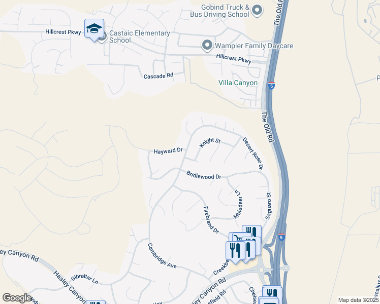 map of restaurants, bars, coffee shops, grocery stores, and more near 30048 Cambridge Avenue in Castaic