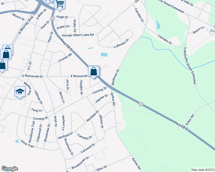 map of restaurants, bars, coffee shops, grocery stores, and more near 3405 Abbeville Highway in Anderson