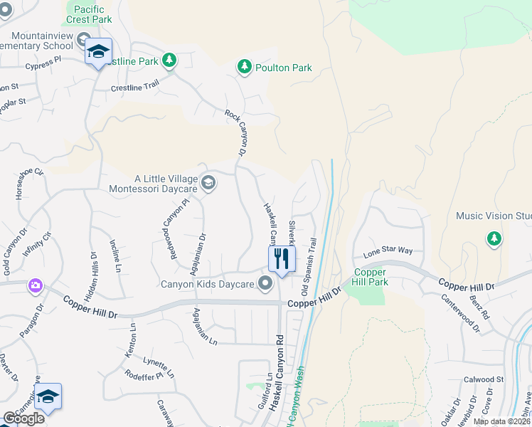 map of restaurants, bars, coffee shops, grocery stores, and more near 28580 Haskell Canyon Road in Santa Clarita