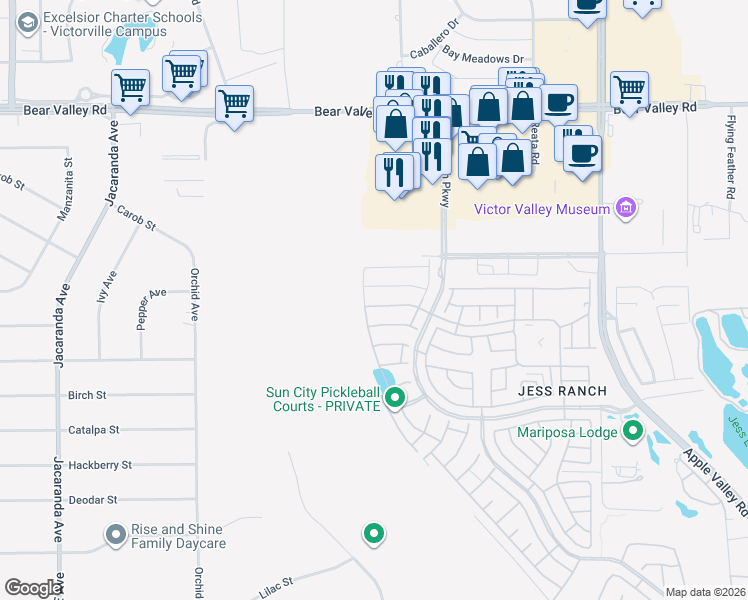 map of restaurants, bars, coffee shops, grocery stores, and more near 18859 Copper Street in Apple Valley