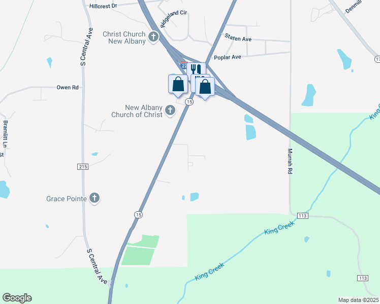 map of restaurants, bars, coffee shops, grocery stores, and more near 900 Kings Creek Road in New Albany