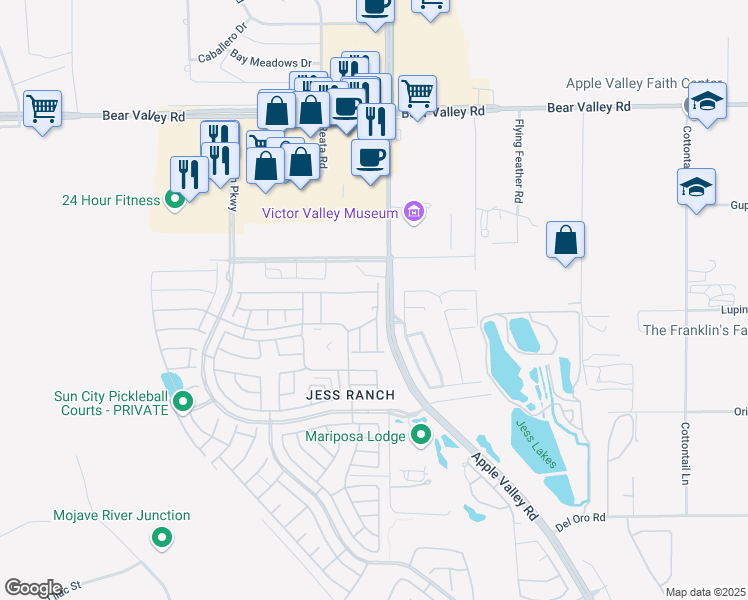 map of restaurants, bars, coffee shops, grocery stores, and more near 11730 Cottonwood Drive in Apple Valley
