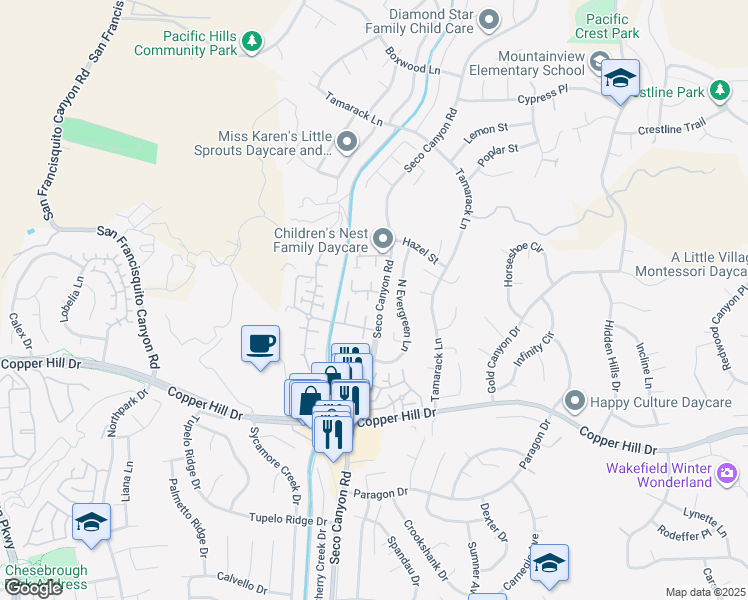 map of restaurants, bars, coffee shops, grocery stores, and more near in Santa Clarita