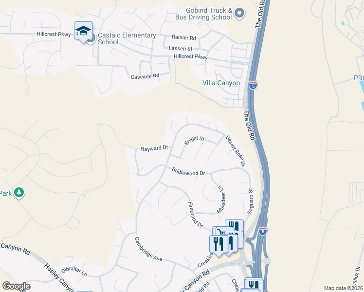 map of restaurants, bars, coffee shops, grocery stores, and more near 27929 Knight Street in Castaic