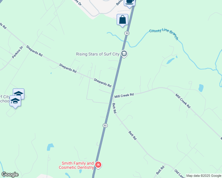 map of restaurants, bars, coffee shops, grocery stores, and more near 12395 North Carolina 50 in Hampstead