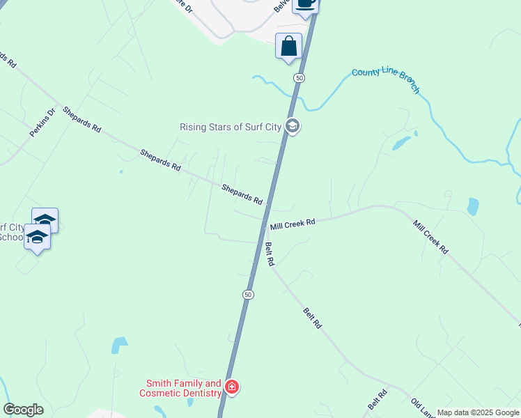 map of restaurants, bars, coffee shops, grocery stores, and more near 12395 North Carolina 50 in Hampstead