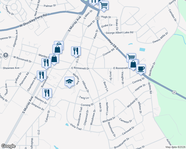 map of restaurants, bars, coffee shops, grocery stores, and more near 3309 Keys Street in Anderson