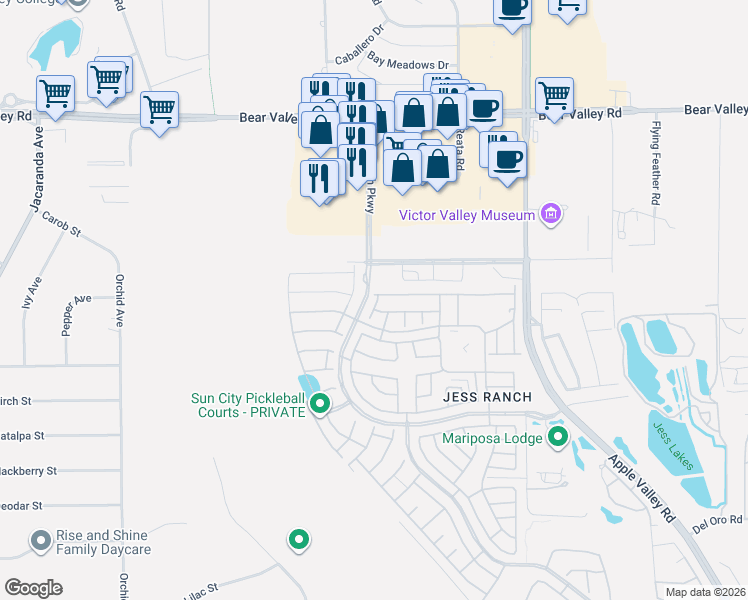map of restaurants, bars, coffee shops, grocery stores, and more near 11710 Oak Street in Apple Valley