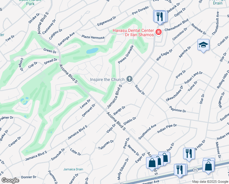 map of restaurants, bars, coffee shops, grocery stores, and more near 2654 Jamaica Boulevard South in Lake Havasu City